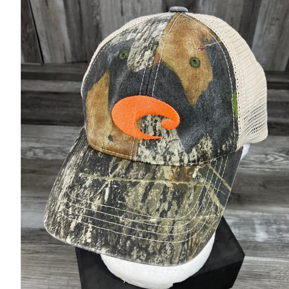 Costa Del Mar Camo Trucker Hat Orange Logo Mesh Back Adjustable Camouflage Cap
